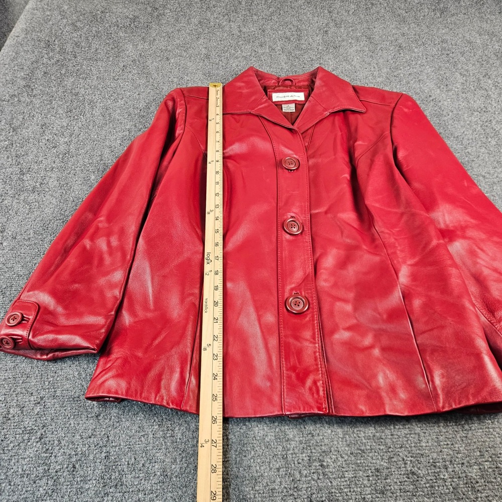 Preston & York Red Genuine Lambskin Leather Jacket Women Size Large Button Front - Picture 4 of 7